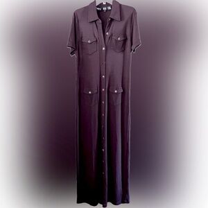 Liz Claiborne Full-Length Stretchy Button-Front Dress, Brown, Size XL, EUC